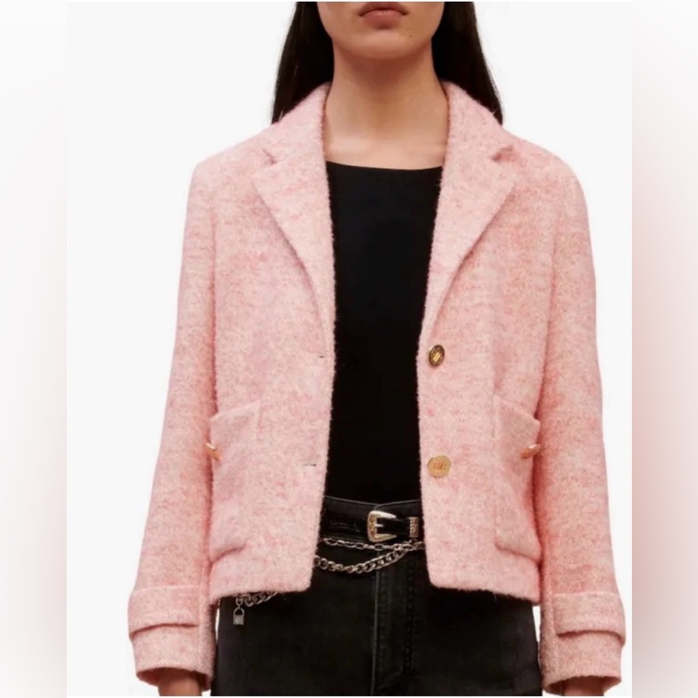 Maje Vanello Blush Pink Tweed Blazer